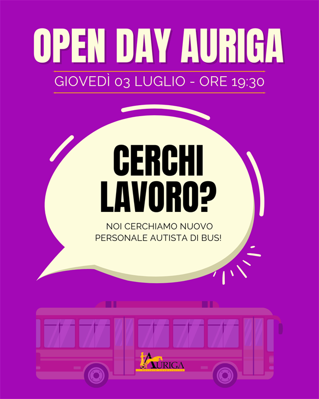 Vuoi diventare autista di autobus? Vieni all’Open Day di Auriga!